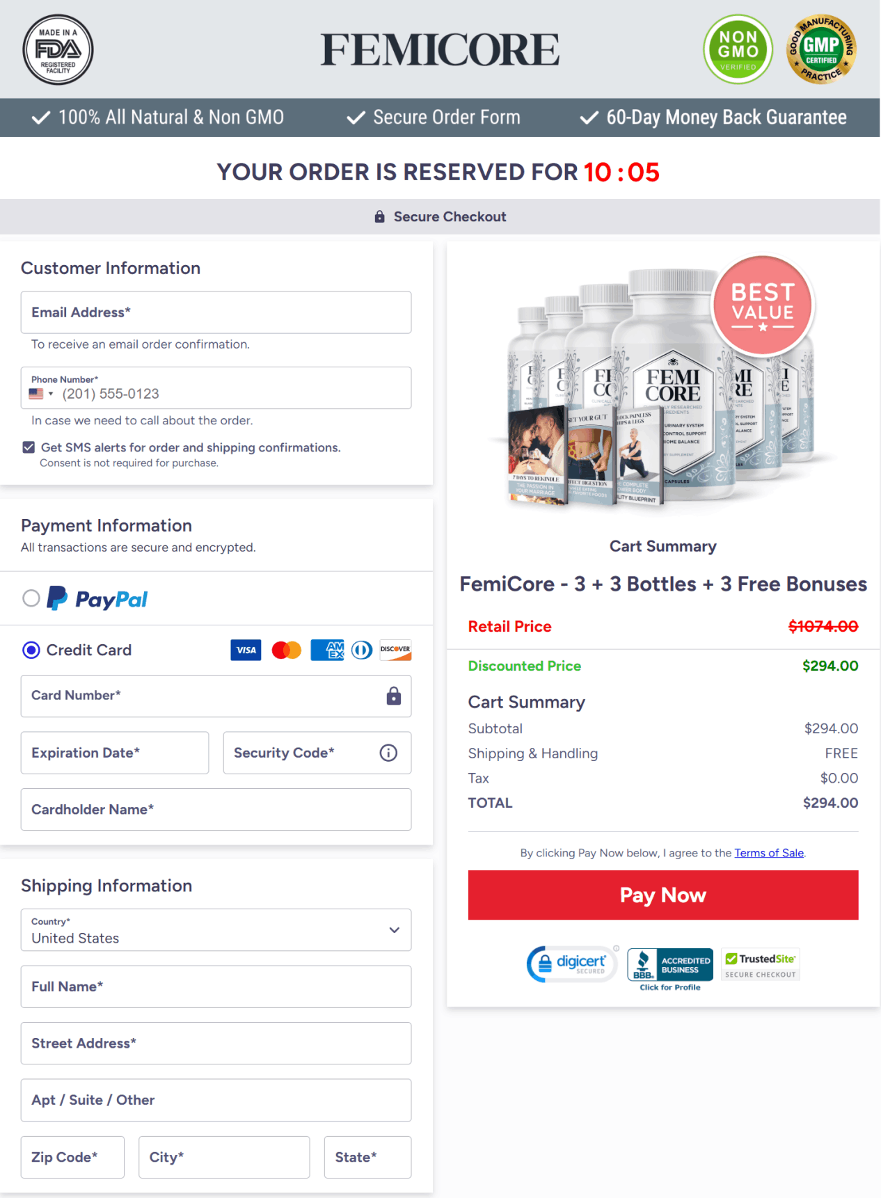 FemiCore-checkout-page